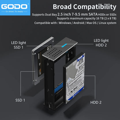 USB 3.0 Dual Drive Dock for 2.5" SATA SSD/HDD